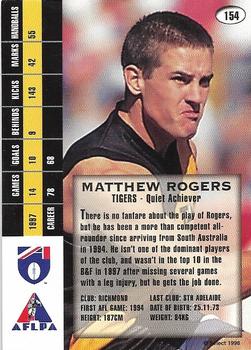1998 Select AFL Signature Series #154 Matthew Rogers Back